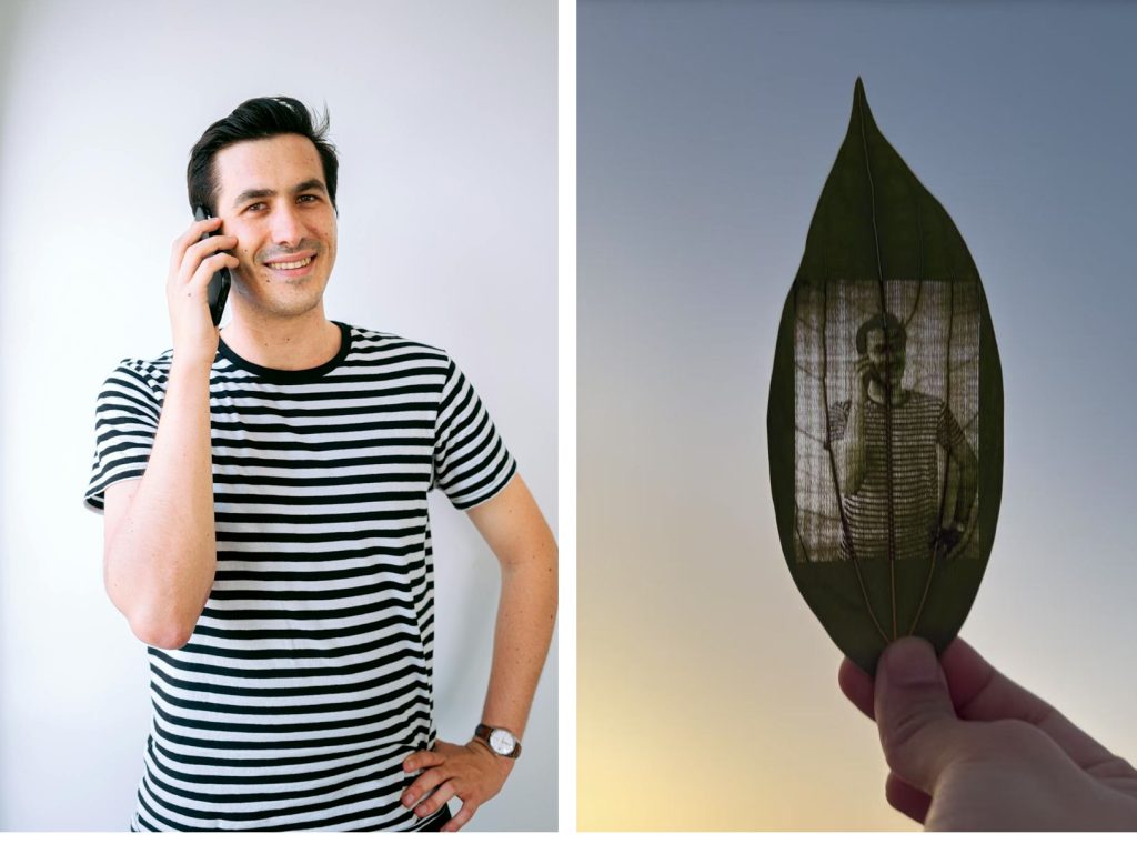 Employee of the year receiving corporate Gift by picture on leaf
