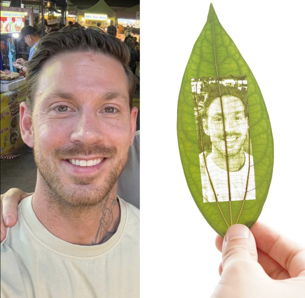 photo printed on leaf as 40th birthday gift.