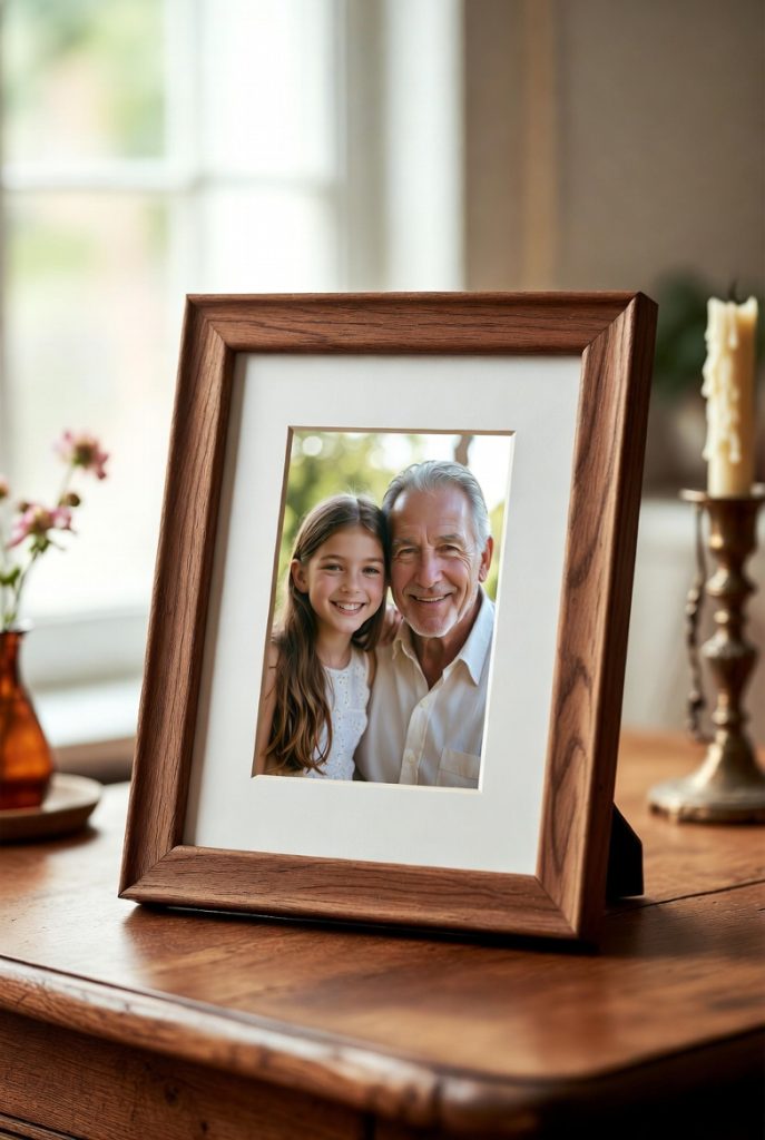 Happy grandpa with granddaughter in Traditional photo.