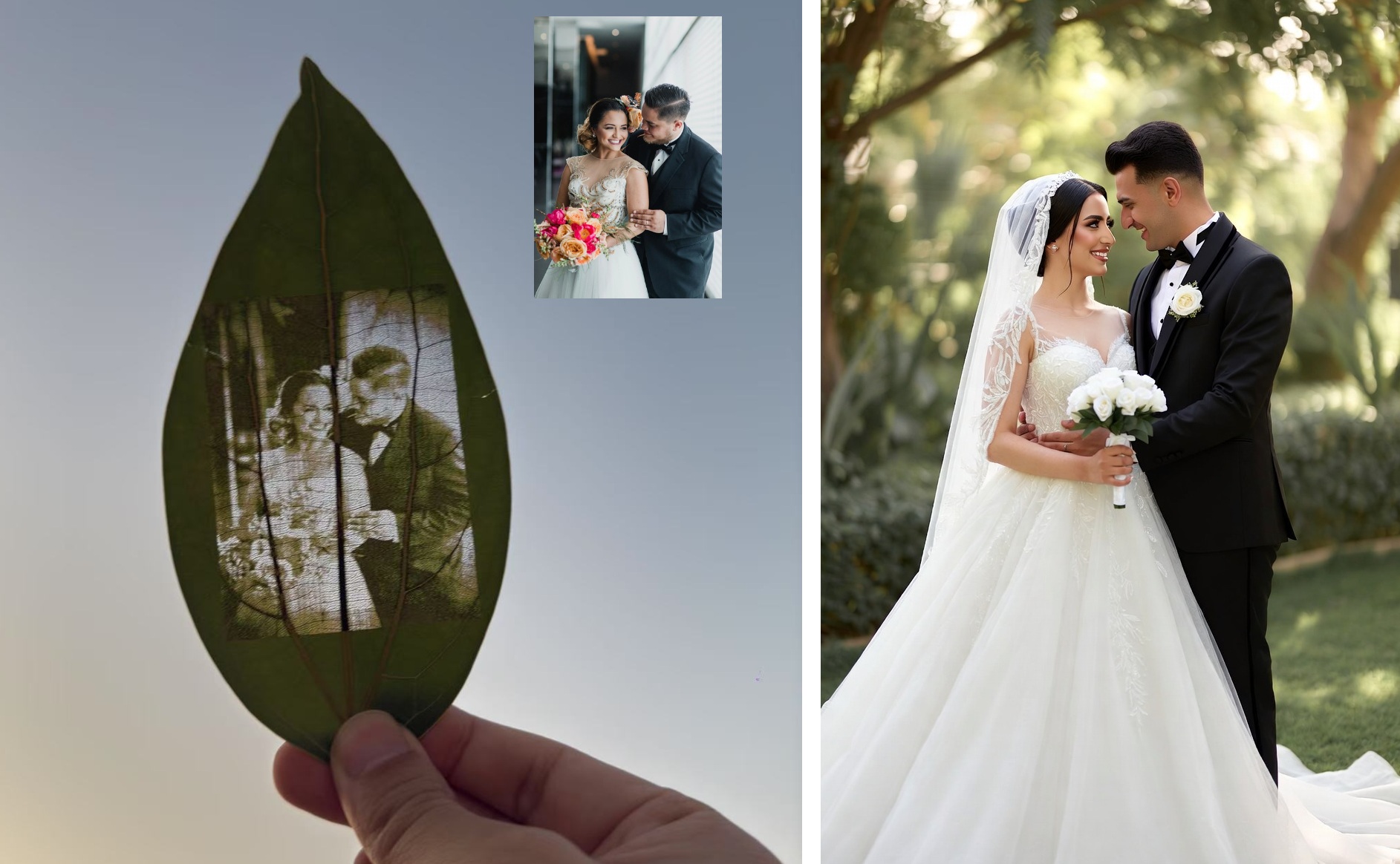 Picture on Leaf wedding art vs traditional photo print comparison – unique personalized leaf gift versus standard photo frame