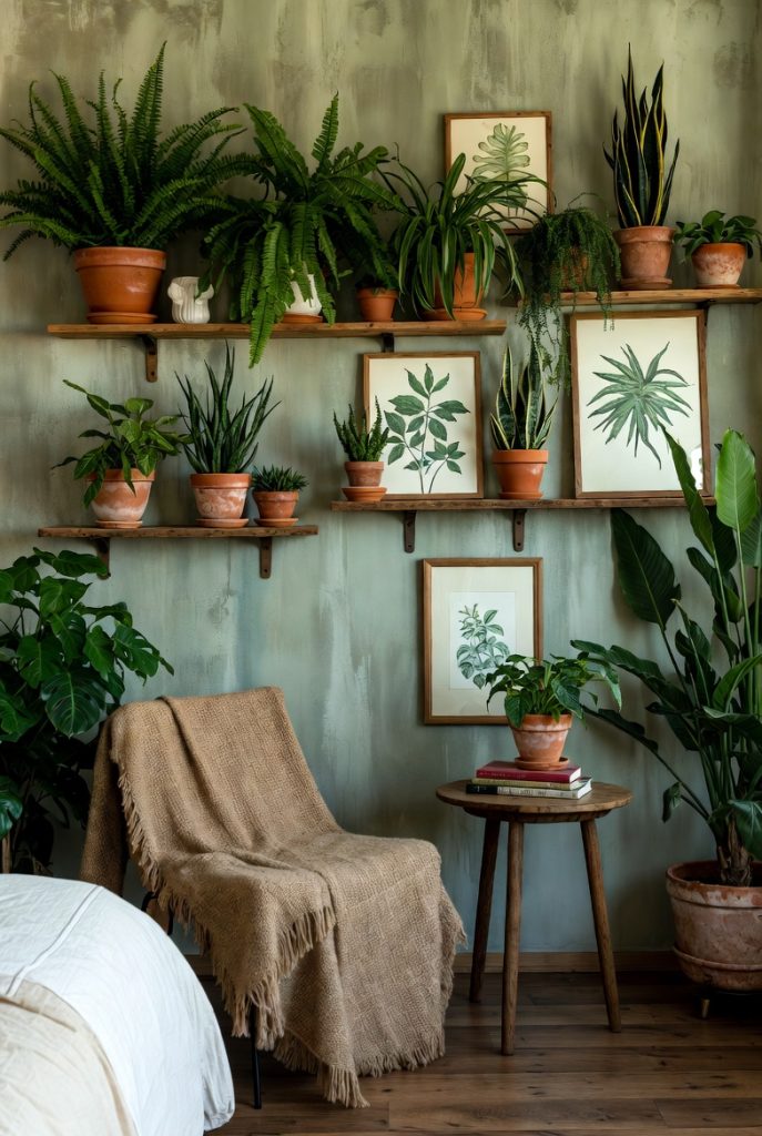 Cozy reading corner decorated with beautiful Nature Inspired Decor
