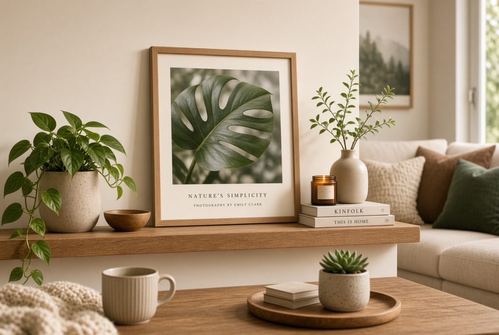 Customised photo leaf art displayed as elegant home decor in a modern living room